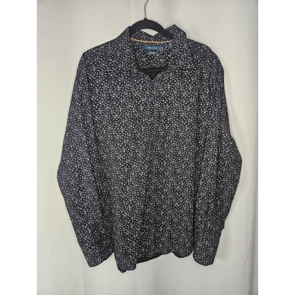 Perry Ellis Slim Fit Stretch Floral Long Sleeve Button Up Shirt Men’s XL Black - Picture 1 of 8